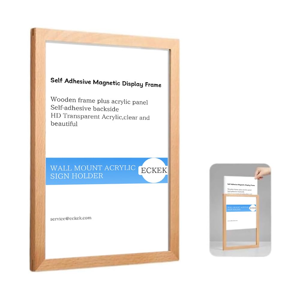 ECKEK Wall Mount Acrylic Sign Holder Self Adhesive Magnetic Display Frame Clear Document Frame for Office, Store, School, Home, Wall Picture Frame (Beech A5 148×210mm/5.83×8.27inches)