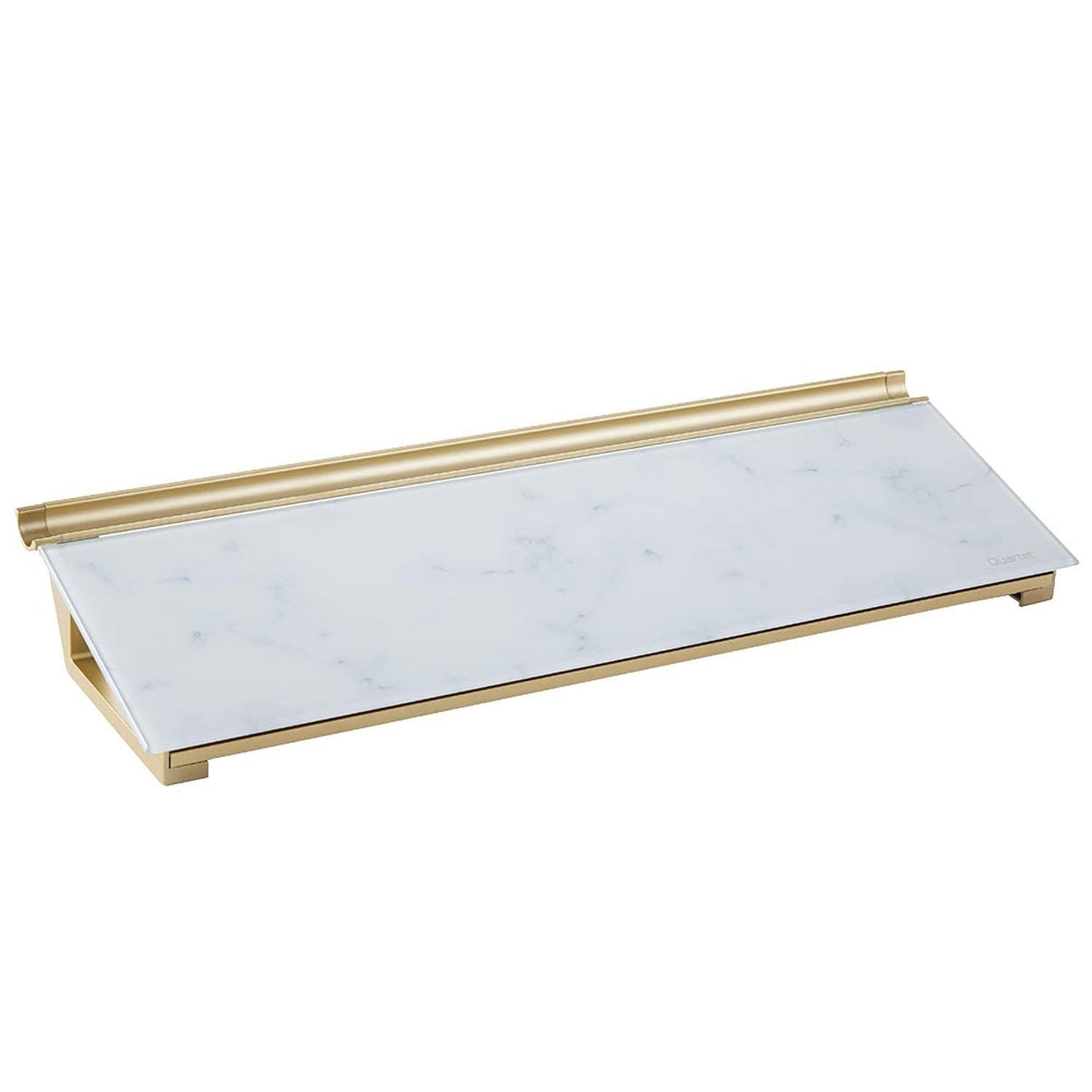 Quartet Glass Dry Erase White Board 18"W x 6"H, Compact Desktop Whiteboard with Storage Drawer, Marble (GDP186M)
