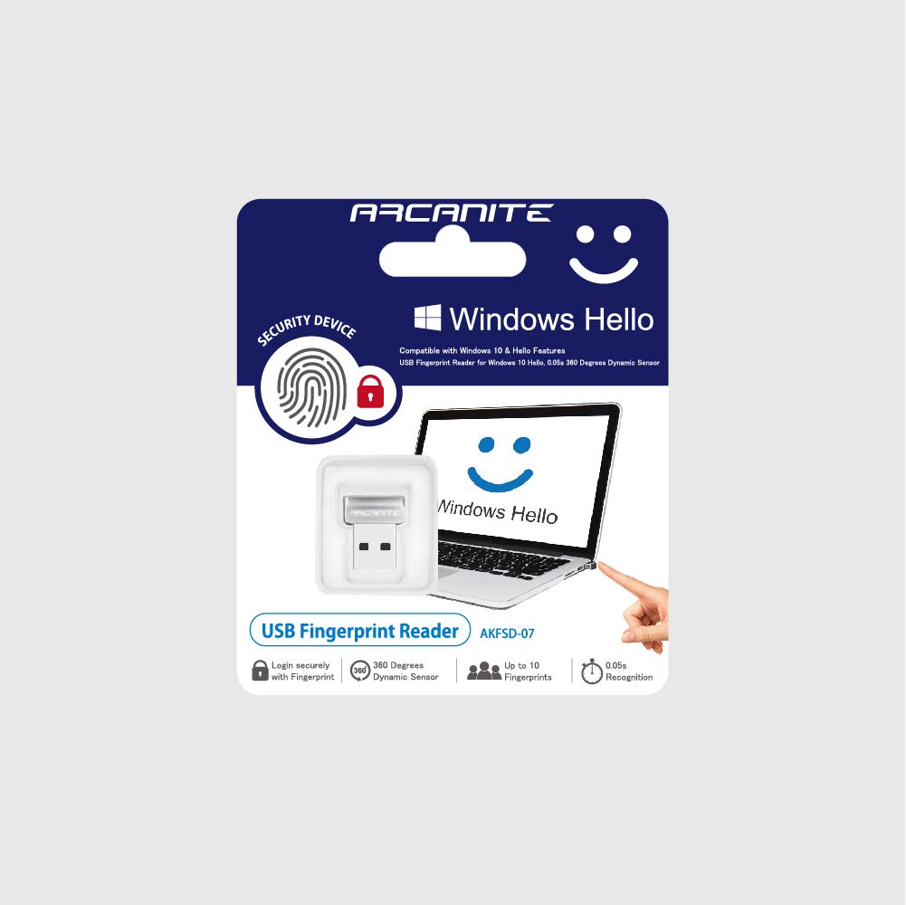 ARCANITE USB Fingerprint Reader for Windows 10 Hello, 0.05s 360-Degree Sensor Security Device, AKFSD-07