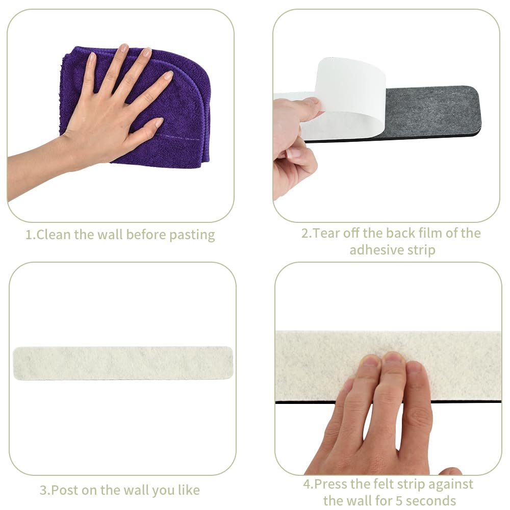 Vuzvuv 8 pcs Bulletin Board Bar Strips with 50 Pushpins & 10 Wooden Clip pins，Self Adhesive Cork Board for Wall，Felt Pin Board for School，Office Decor(Cream White)