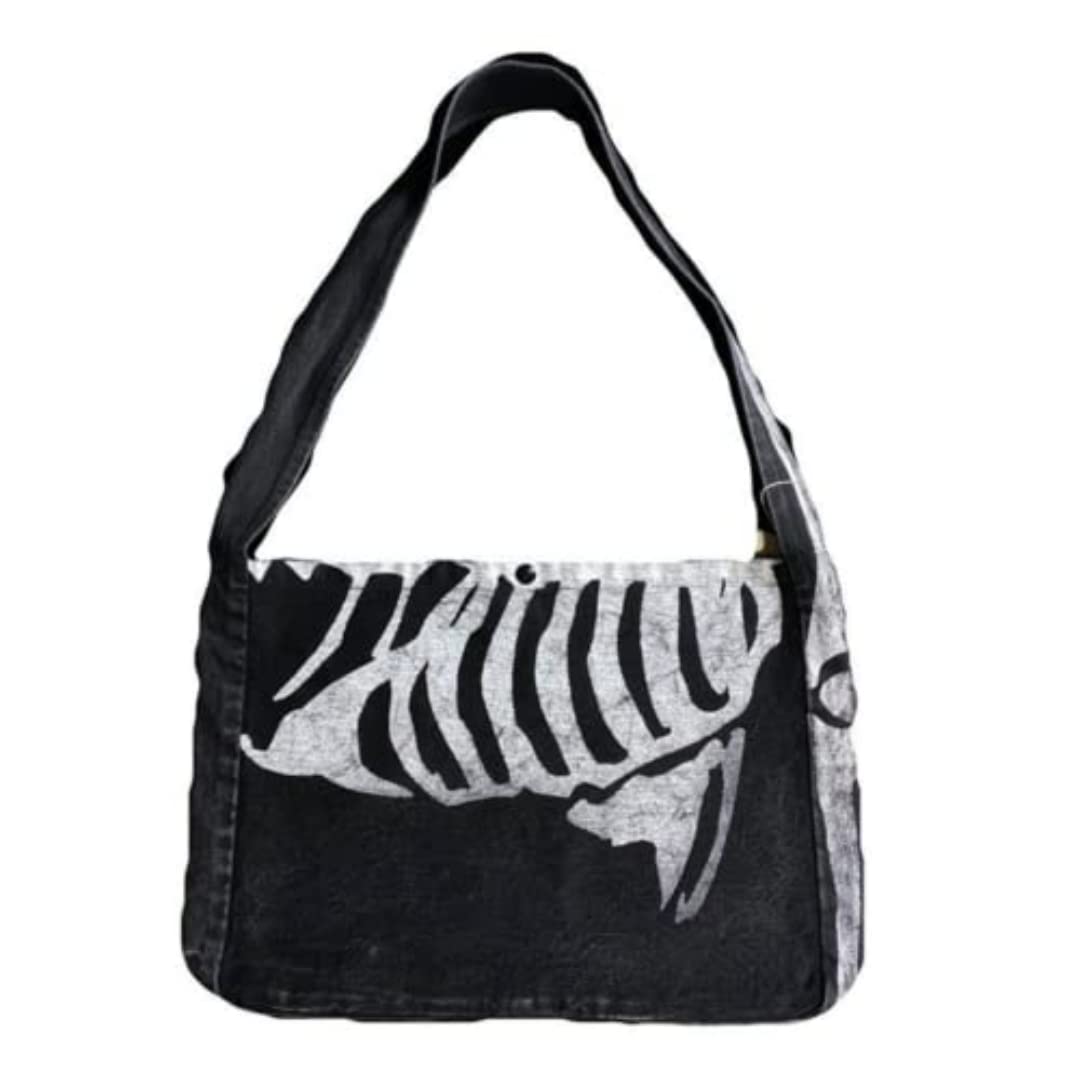 Gothic Grunge Messenger Bag - Skull Purse (Grey)