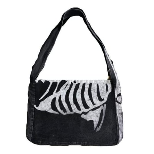 Gothic Grunge Messenger Bag - Skull Purse (Grey)