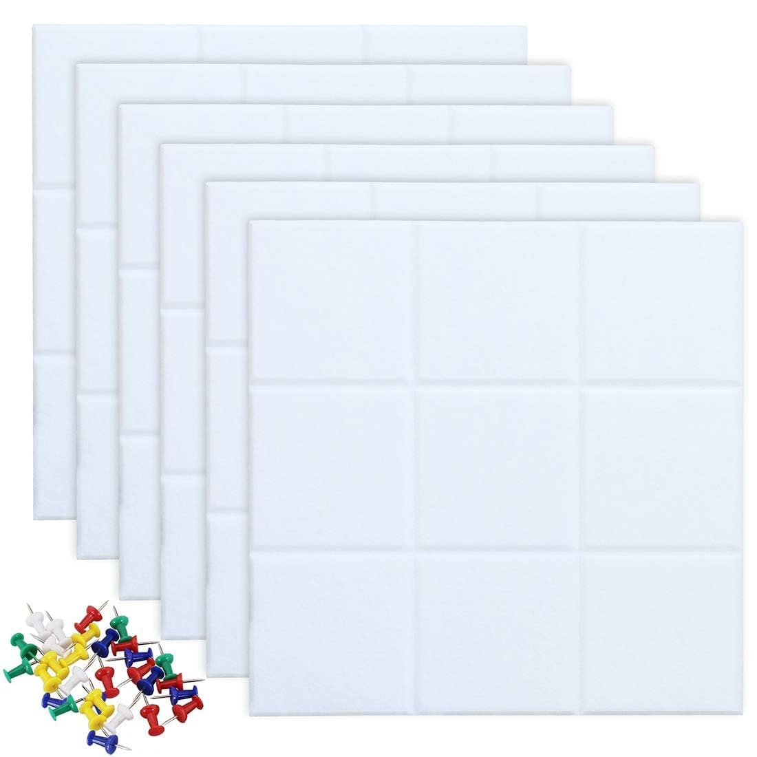 Uoisaiko Large Cork Board Felt Board Tiles for Walls with 30 Push Pins, 11.8"x11.8" Pack of 6 Pin Board Notice Boards for Home Office Kitchen, Bulletin Board Wall Tiles for Photos Memos