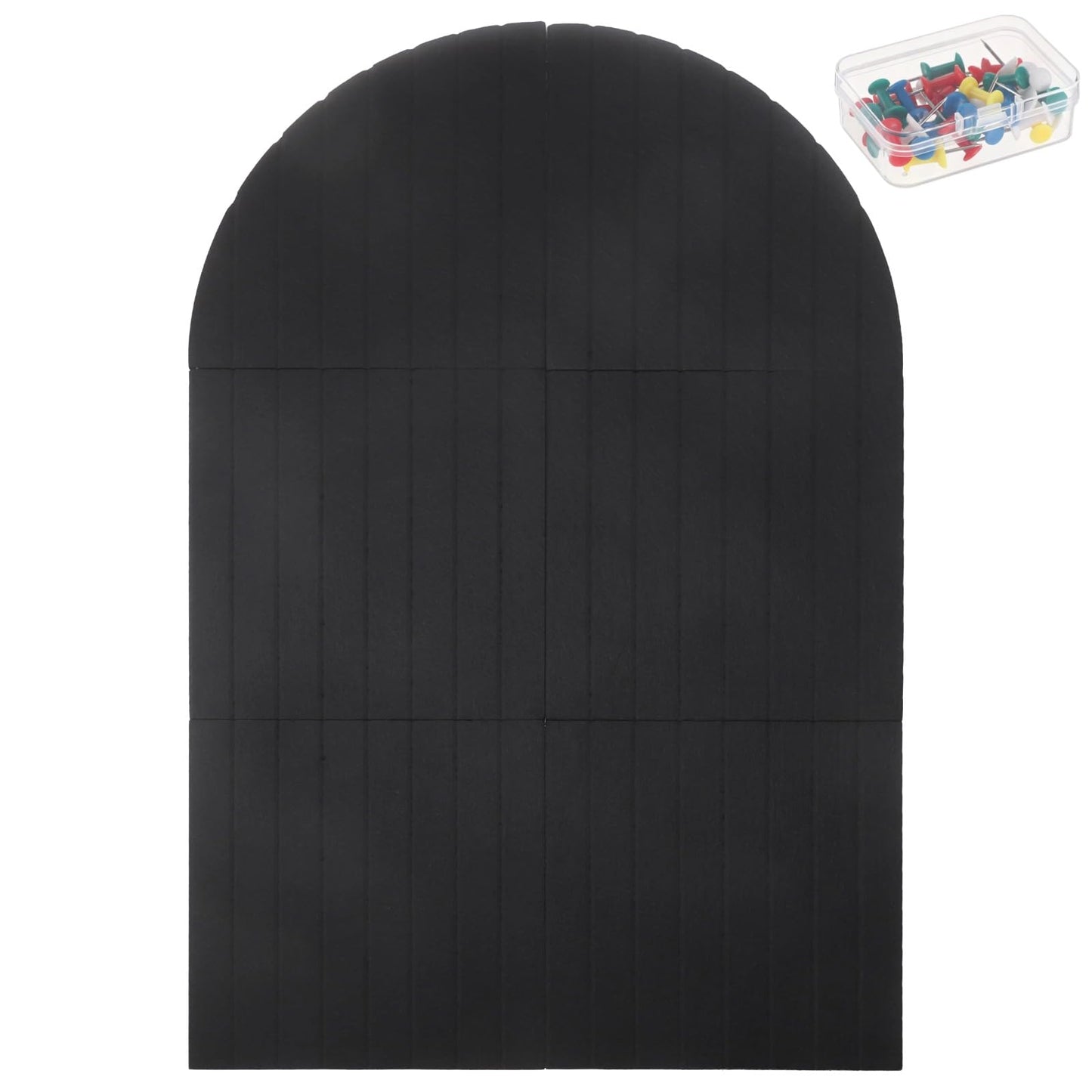 Arched Felt Bulletin Board - 47.2" x 31.5"x 0.31" Striped Cute Cork Boards with 30 Pushpins, Reusable Self-Adhesive Modular Panel for Office Home Decor & Photo Display (Black)
