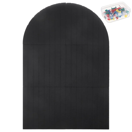 Arched Felt Bulletin Board - 47.2" x 31.5"x 0.31" Striped Cute Cork Boards with 30 Pushpins, Reusable Self-Adhesive Modular Panel for Office Home Decor & Photo Display (Black)