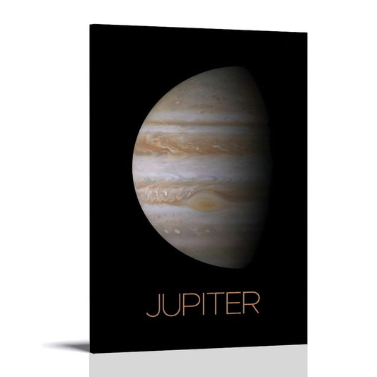 Solar System Planets Canvas Wall Art - Jupiter Planet Space Poster for Kids Room Bedroom Classroom, STEM Educational Astronomy Decor, Science Gift for Boys Girls, 12x18 Inch Framed