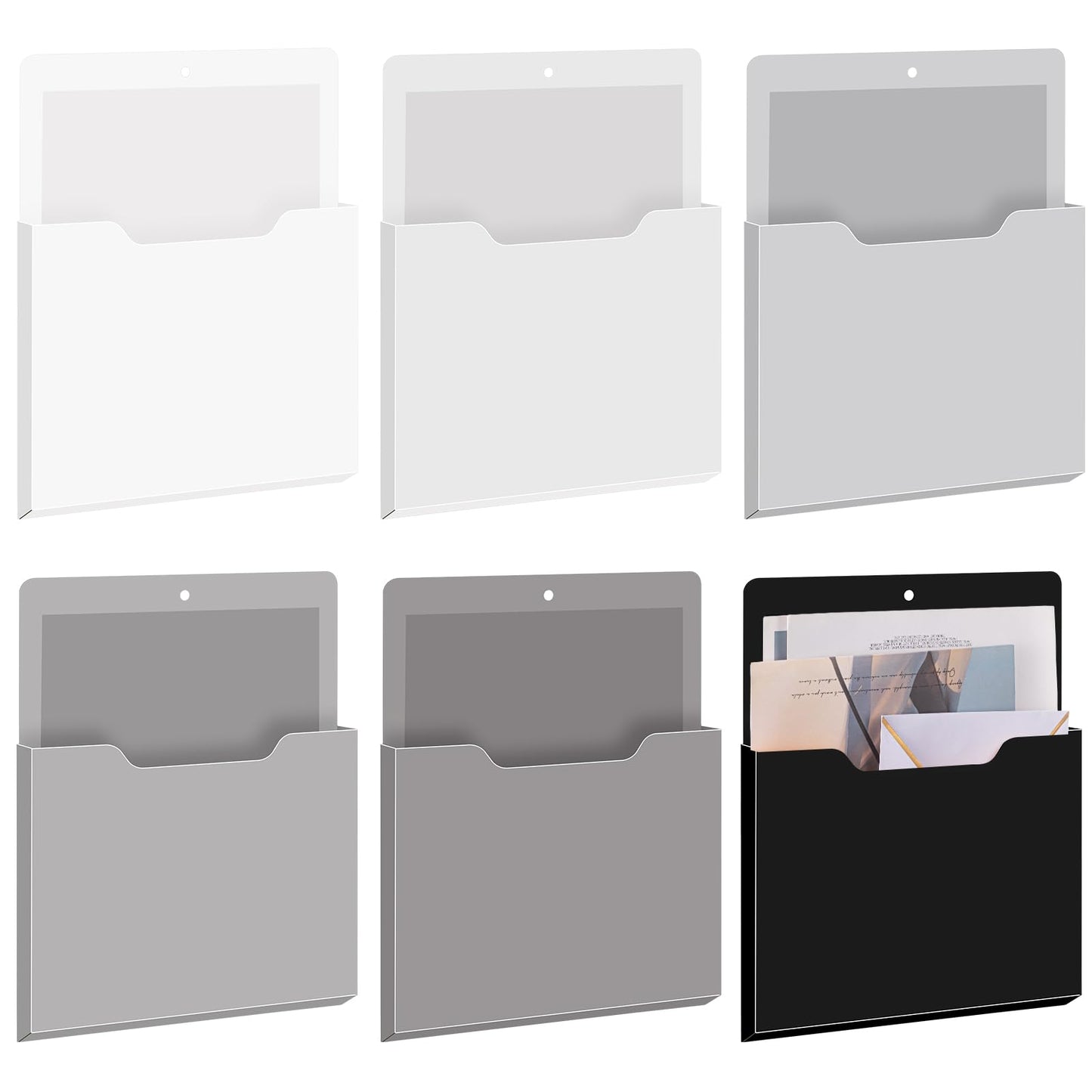 Fuutreo 6 Pcs Magnetic Wall File Organizer Magnetic Wall File Holder Refrigerator Magazine Holder for Mail Letters Paper(Achromatic Colors,Vertical-large)