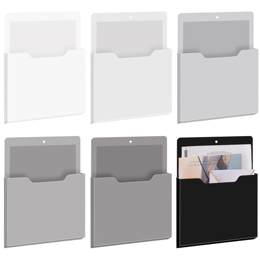 Fuutreo 6 Pcs Magnetic Wall File Organizer Magnetic Wall File Holder Refrigerator Magazine Holder for Mail Letters Paper(Achromatic Colors,Vertical-large)