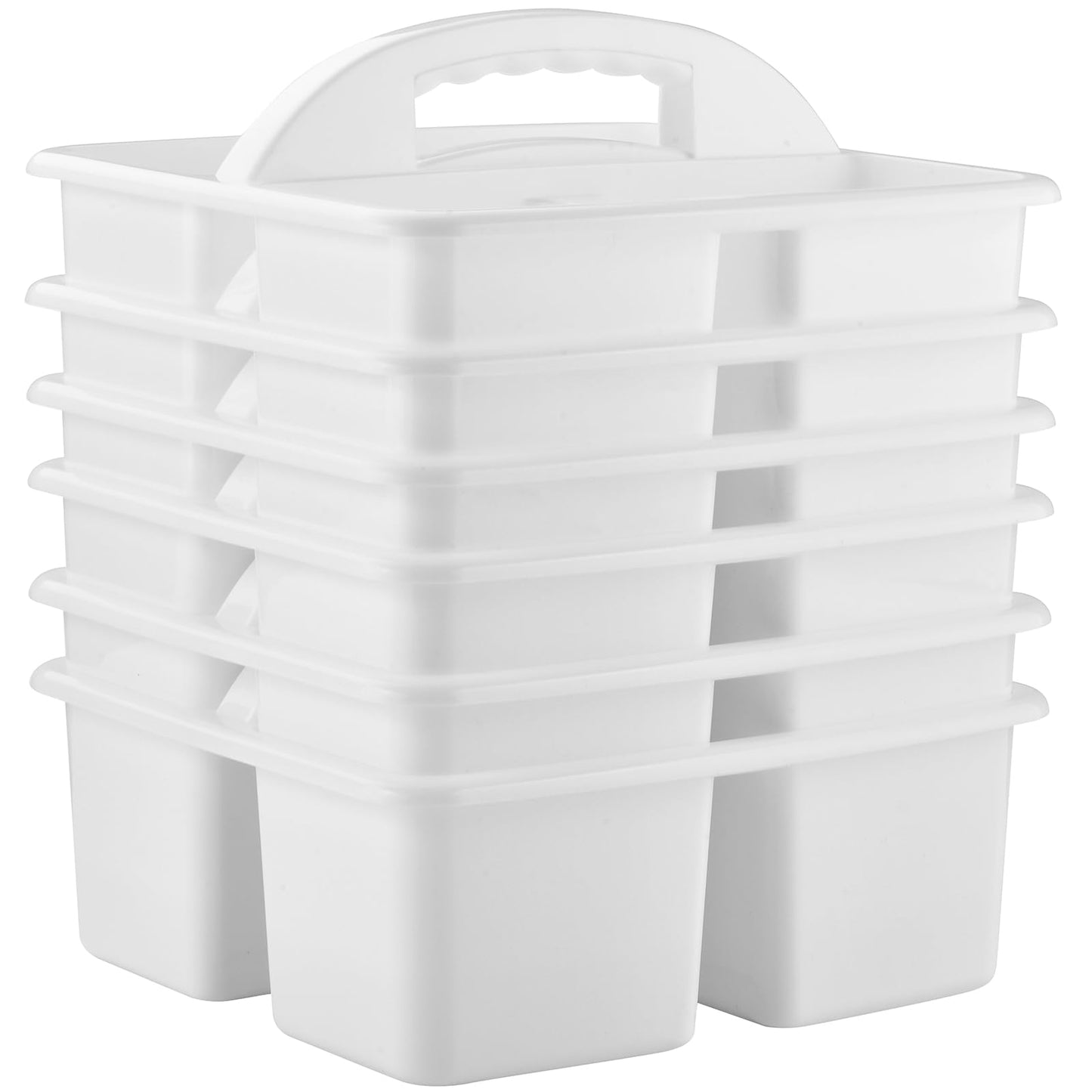 ALINK Plastic Classroom Caddy Organizer with Handle, 6-Pack 3 Compartments, Teacher Supply Storage Caddy for Classroom Organization, Table, Desk, Office, Craft Art for Kids - White