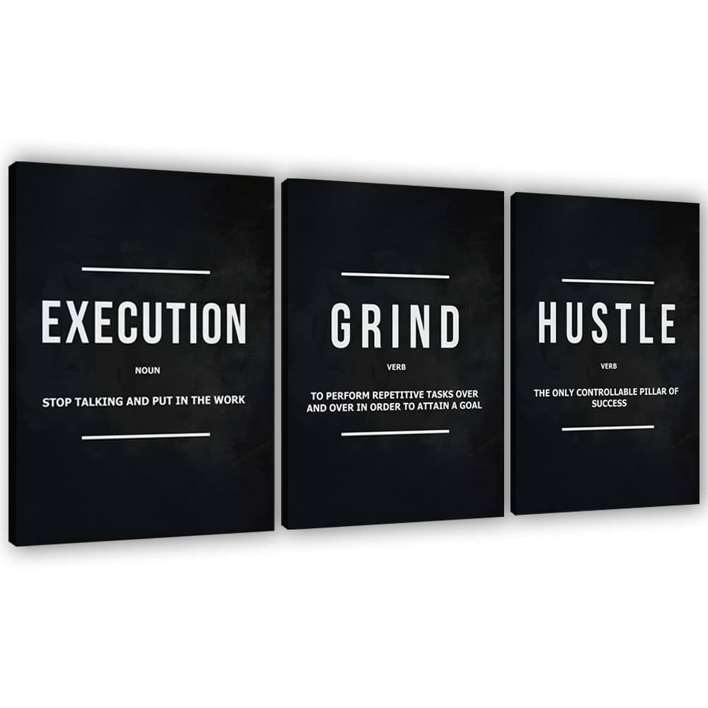 Success Canvas Painting Wall Art Quote Motivational Wall Art Execute Wall Decor 3 Pieces Black Poster Positive Inspirational Framed Artwork Prints Picture for Living Room Office 36''Wx 16''H