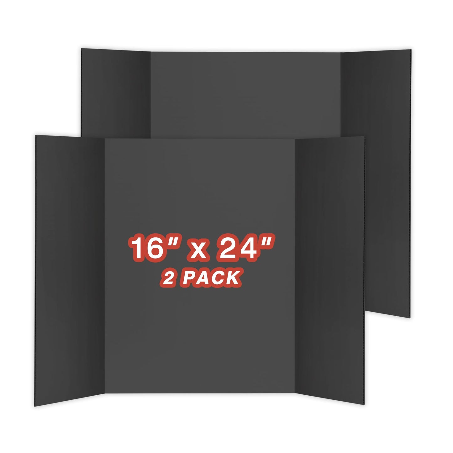 Chell Mini Size Trifold Poster Board, 16" x 24", Small Corrugated Project Boards, Black, 2 Pack