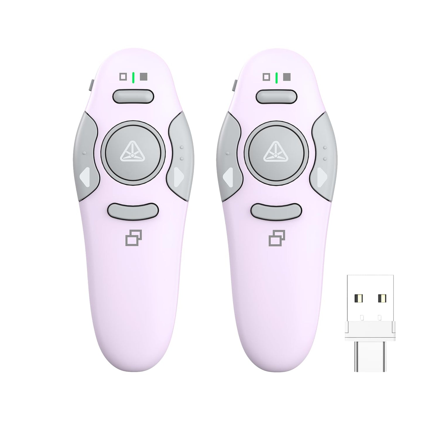 QUI 2 Pack Wireless Presenter PowerPoint Clicker, RF 2.4GHz USB Presentation Clicker for Google Slides, Keynote, Mac, Windows (USB Type-c, Purple)