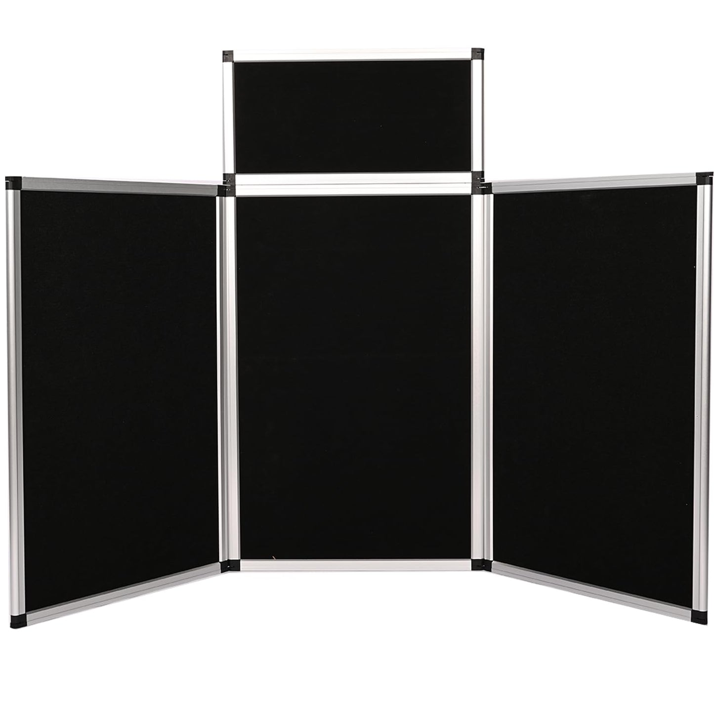ISXACFF 3+1 Panel Trade Show Presentation Board 70.8“ x 35.4” Black Trifold Poster Board Folding Exhibition Display Boards Double Sided Tabletop Display with Storage Bag Hook & Loop-Receptive Fabric