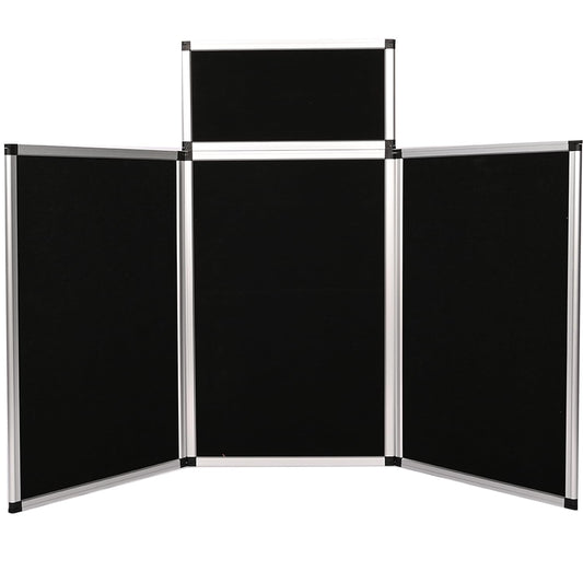 ISXACFF 3+1 Panel Trade Show Presentation Board 70.8“ x 35.4” Black Trifold Poster Board Folding Exhibition Display Boards Double Sided Tabletop Display with Storage Bag Hook & Loop-Receptive Fabric