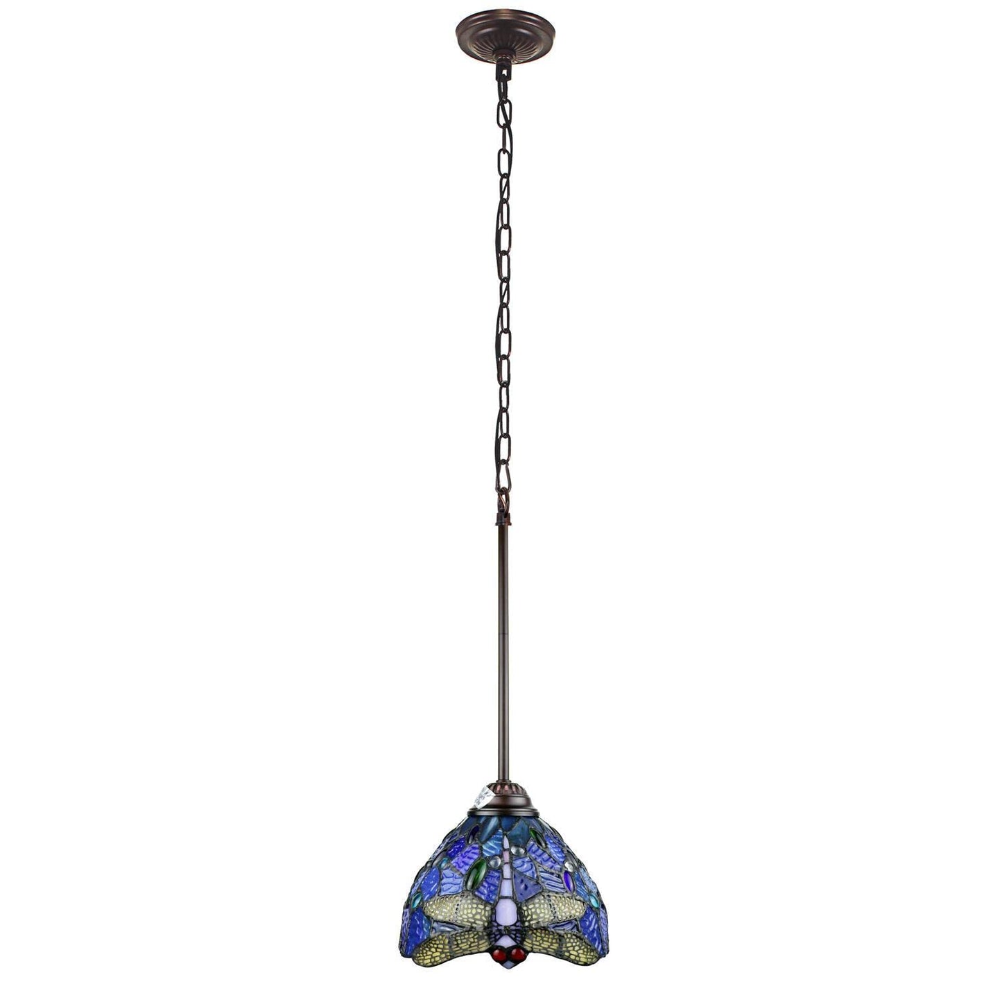 Chloe Lighting Mini-Pendant - Tiffany-Style Dragonfly, 1 Light, 8in Wide, Multicolor, Model CH3T524BD08-DP1