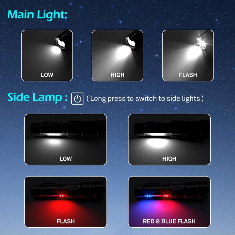 JIJ Flashlight 3 Pack - Rechargeable LED Tactical Flashlights, 7 Modes, IP67 Waterproof, Model J1-3pack, Color: 3PACK