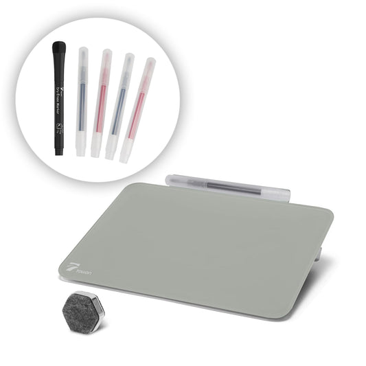 TOWON Small Glass Dry Erase Board, Desk White Board with Standing, Mini Whiteboard Easel Pad Set, Stenography Artifact for Office, Home and School Supplies, 8 x 6 Inches, Gray