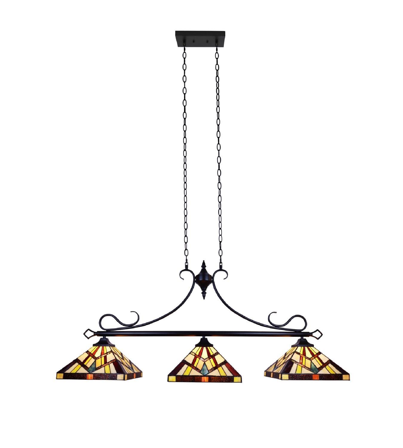 Chloe Lighting Vincent Mission Tiffany-Style Island Pendant 3 Light 47in Wide Multicolor Glass Model CH3T523BM47-IL3