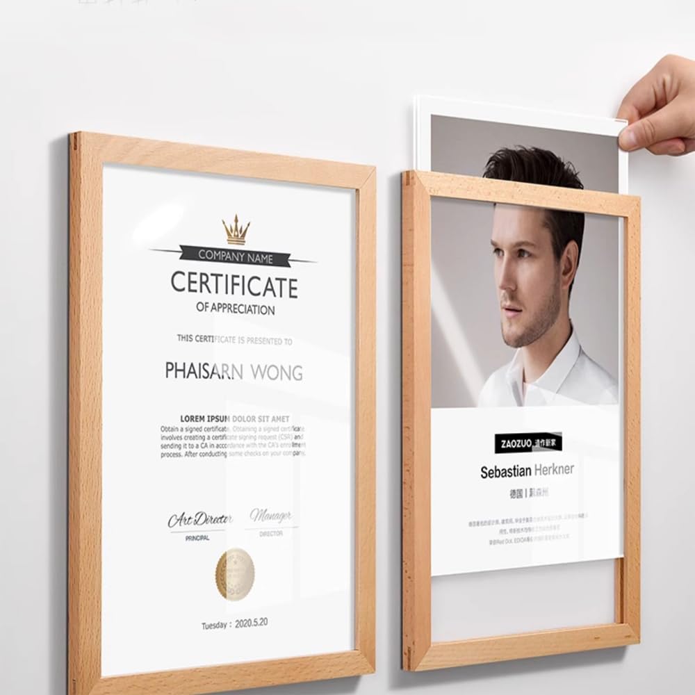 ECKEK Wall Mount Acrylic Sign Holder Self Adhesive Magnetic Display Frame Clear Document Frame for Office, Store, School, Home, Wall Picture Frame (Beech A5 148×210mm/5.83×8.27inches)