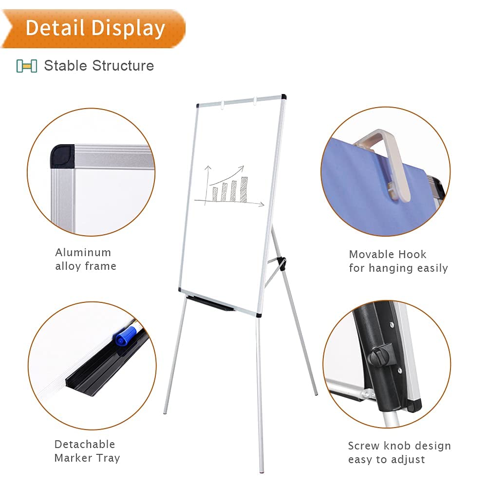 VIZ-PRO Whiteboard Easel, 36 x 24 Inches, Portable Dry Erase Board Height Adjustable With Flipchart Pad