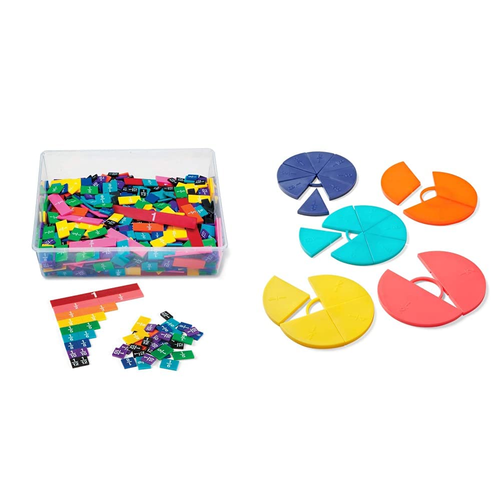 hand2mind - 42856 Plastic Rainbow Fraction Tiles, Homeschool Supplies (15 Sets of 51 Pieces) & hand2mind-35033 ETA Connecting Plastic Fraction Circles