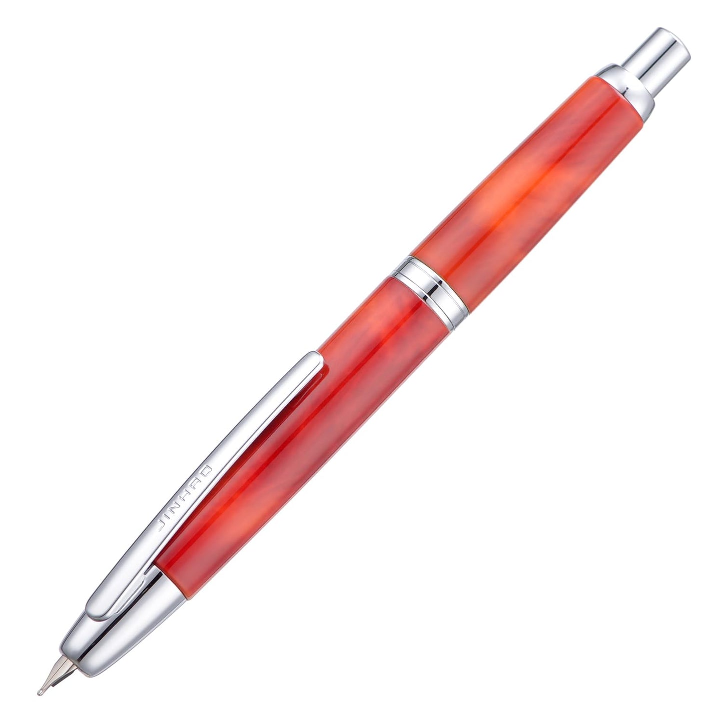 Jinhao 10 Press Fountain Pen with Box, Volcanic Red Retractable Extra Fine Nib with Ink Converter Set (Silver Clip)