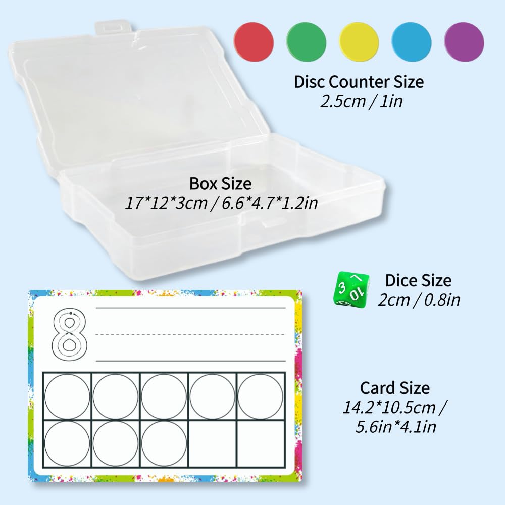 Math Task Boxes Set of 5 Math Manipulatives Themes 230+ Pieces of Number Rods, Base Ten Blocks, Ten Frame Disc Counters, Place Value Blocks, 0-9 Numbers, 3D Shapes, Activity Cards (Disc Counters)