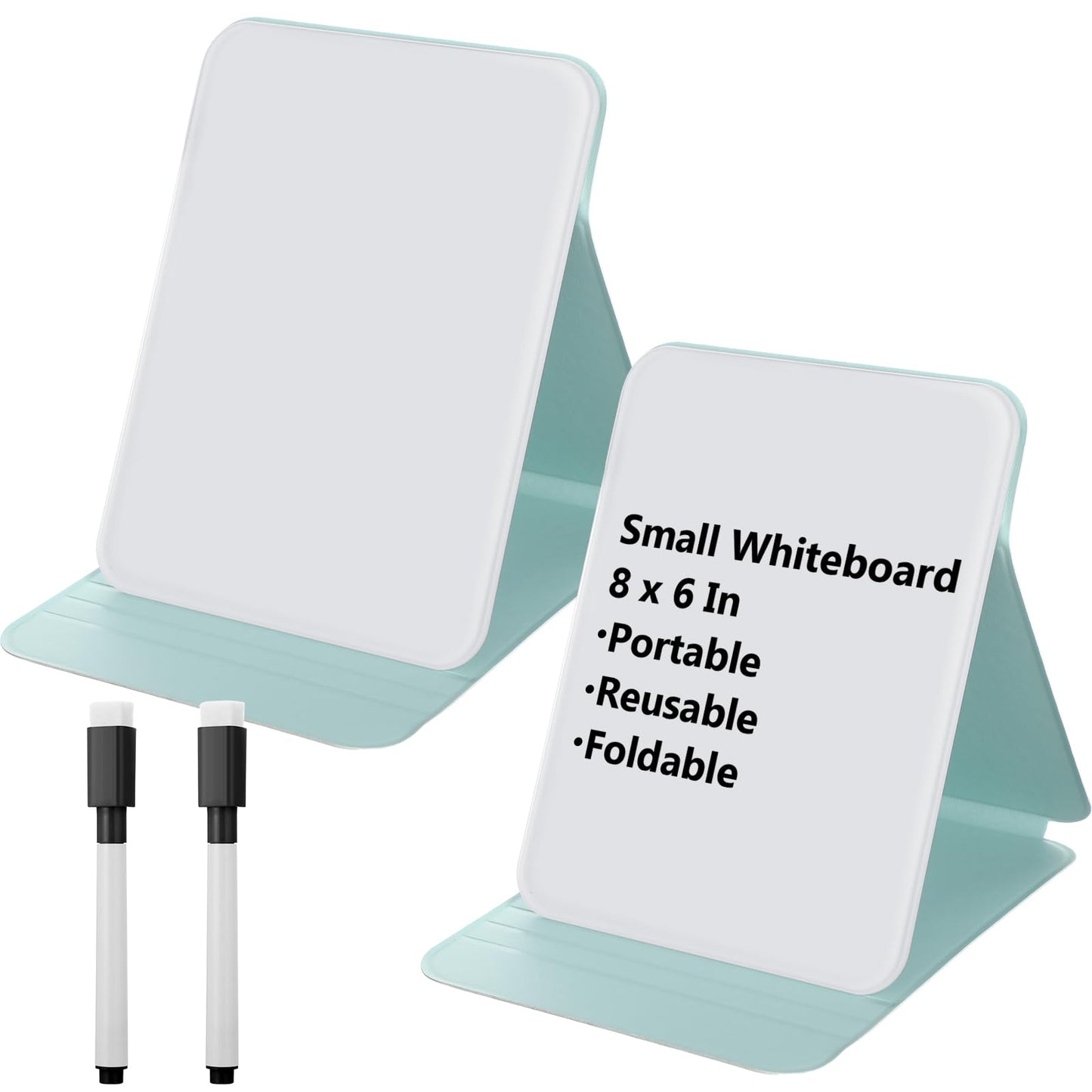 Dunzoom 2 Sets 4 Pcs Small Glass Desktop Whiteboard with Reversable Stand 8x6 Inch Mini Dry Erase White Board Easel with 2 Markers Reusable Desk Notepad for Home Office School Supplies (Green)