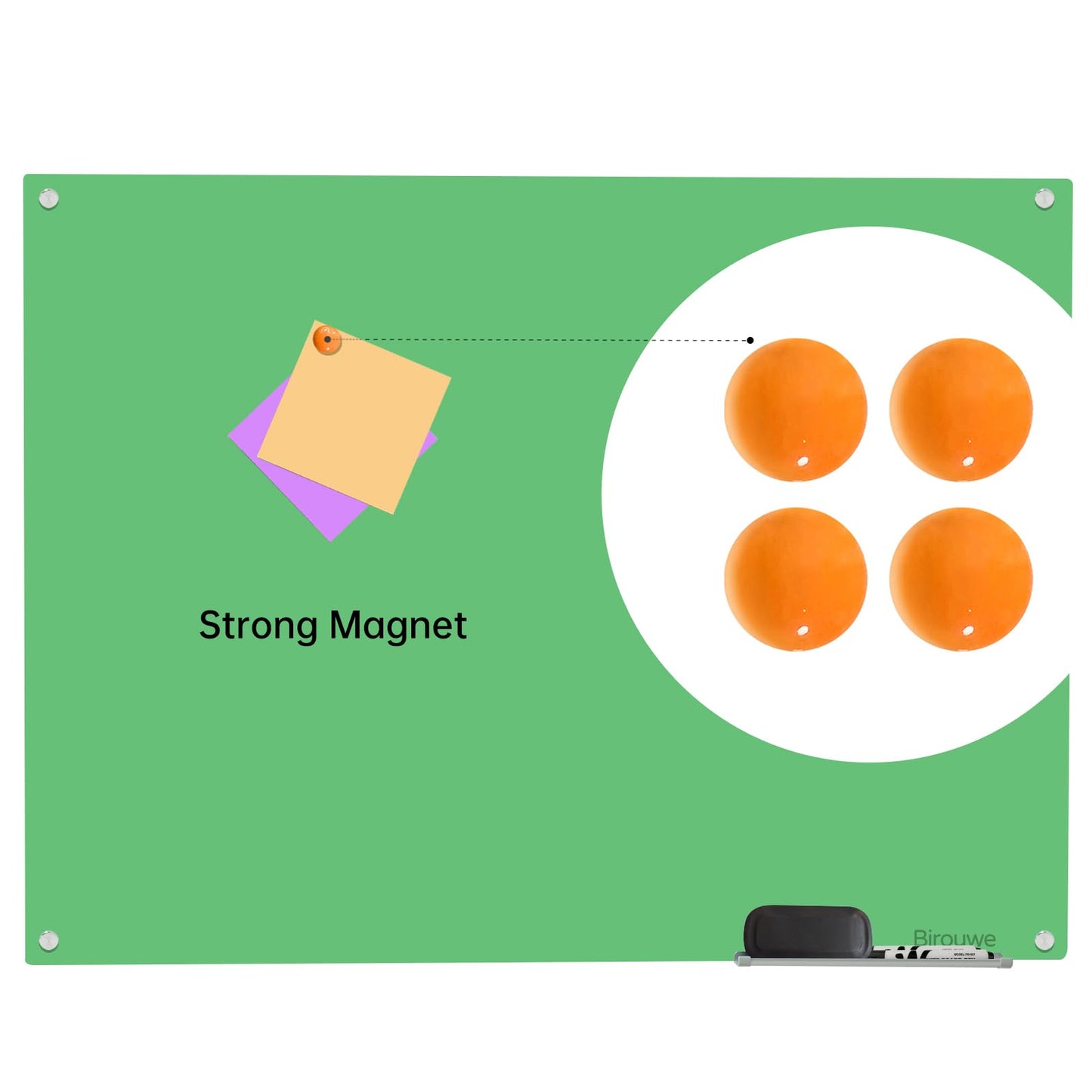 Magnetic Glass Dry Erase Board - White Board 48 x 36 Inch Wall Mounted Glass Whiteboard, Large Frameless Glass White Board for Wall Office, Home & School, Green