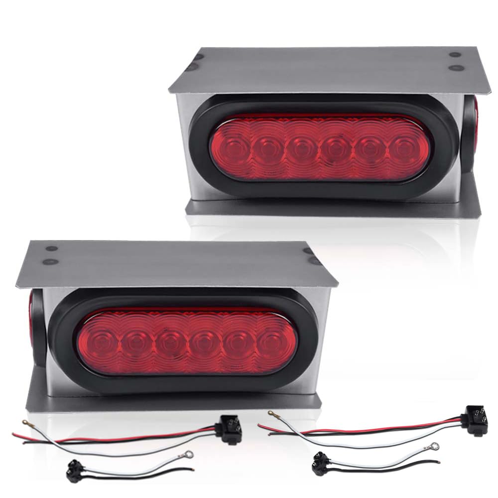PIT66 Trailer Tail Light Kit - 2 Pack, 6 Inch Oval Red LED & 2 Inch Round Side Marker Lights, Stop and Turn Modes, Red