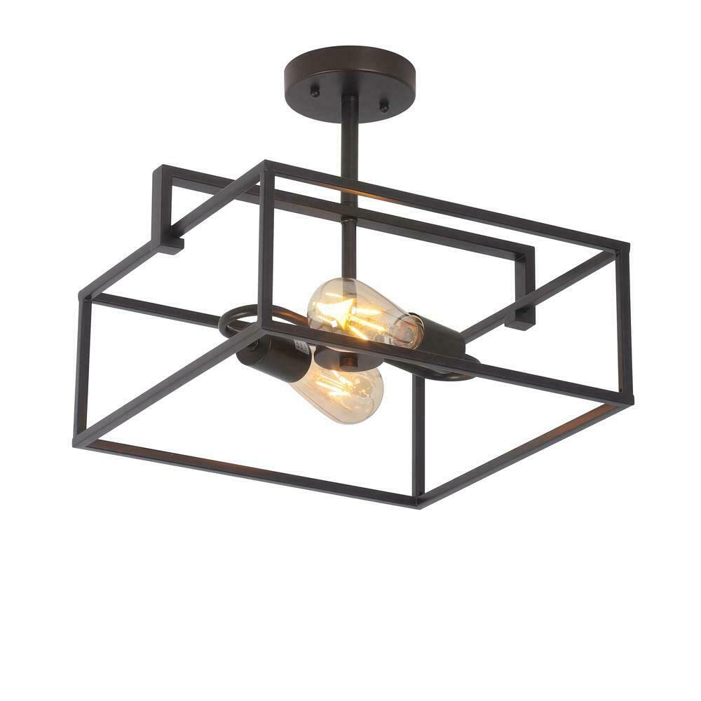 Chloe Lighting Nolan Farmhouse Semi-Flush Ceiling Pendant, 14in Wide, 2 Light, Oil Rubbed Bronze, Glass, Model CH6H410RB14-SF2