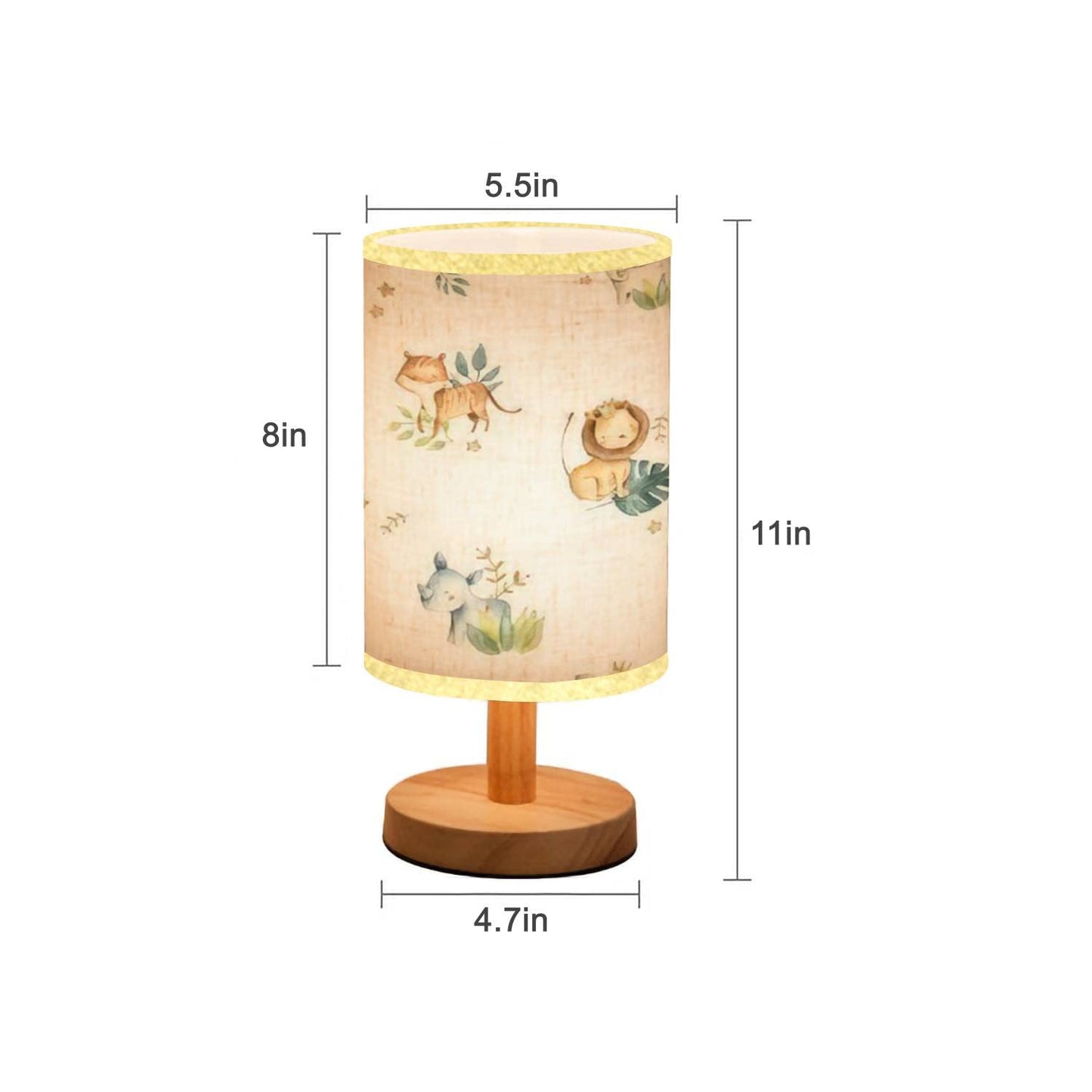 LOPYEIJFG Bedside Table Lamp, Wood Base, Flaxen Fabric Shade, 5.5x11inch, Cute Safari Animals Design
