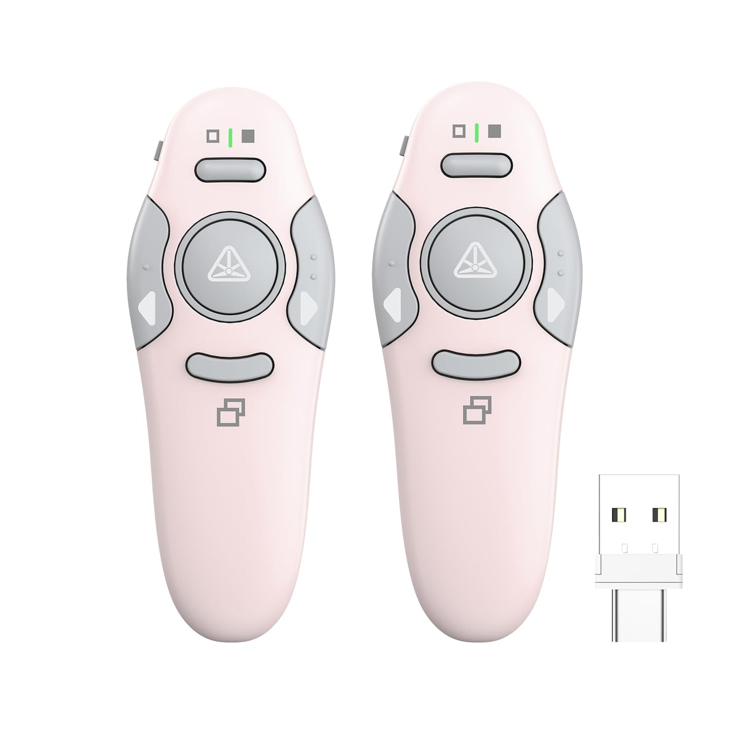 QUI 2 Pack Wireless Presenter PowerPoint Clicker, RF 2.4GHz USB Presentation Clicker for Google Slides, Keynote, Mac, Windows (USB Type-c, Pink)