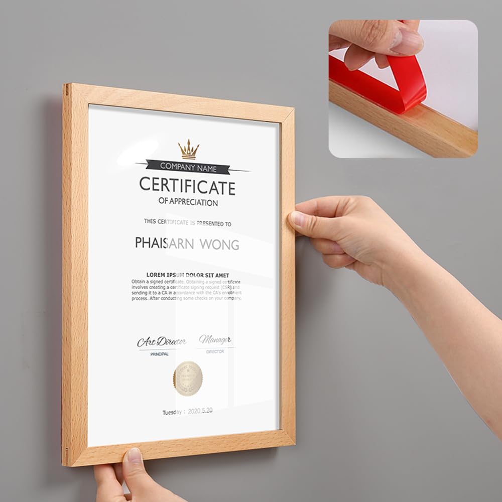 ECKEK Wall Mount Acrylic Sign Holder Self Adhesive Magnetic Display Frame Clear Document Frame for Office, Store, School, Home, Wall Picture Frame (Beech A3 297×420mm/11.69×16.54inches)