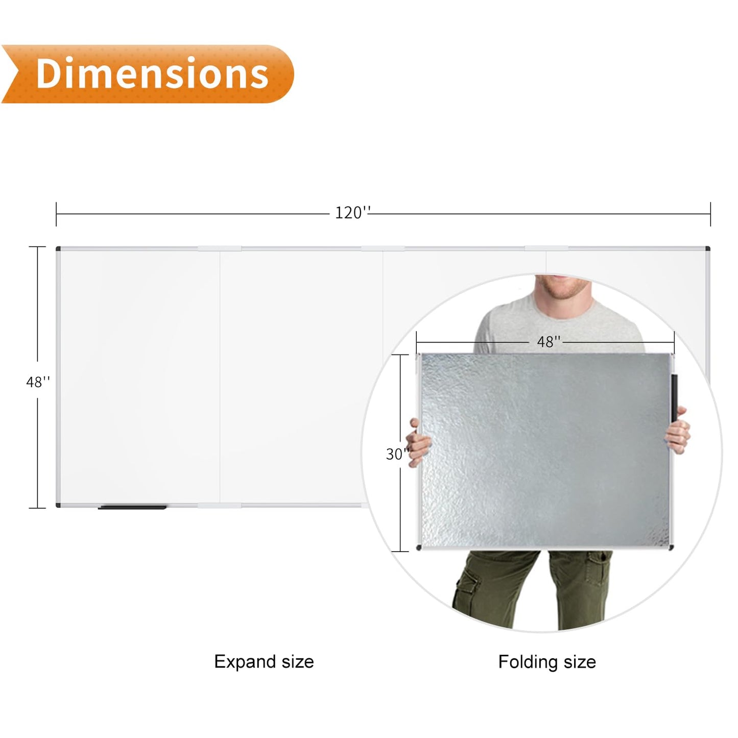 VIZ-PRO Magnetic Dry Erase Board, 120 X 48 Inches, Foldable Wall-Mounted Whiteboard with Silver Aluminum Frame & Marker Tray for School Office and Home 10' X 4'