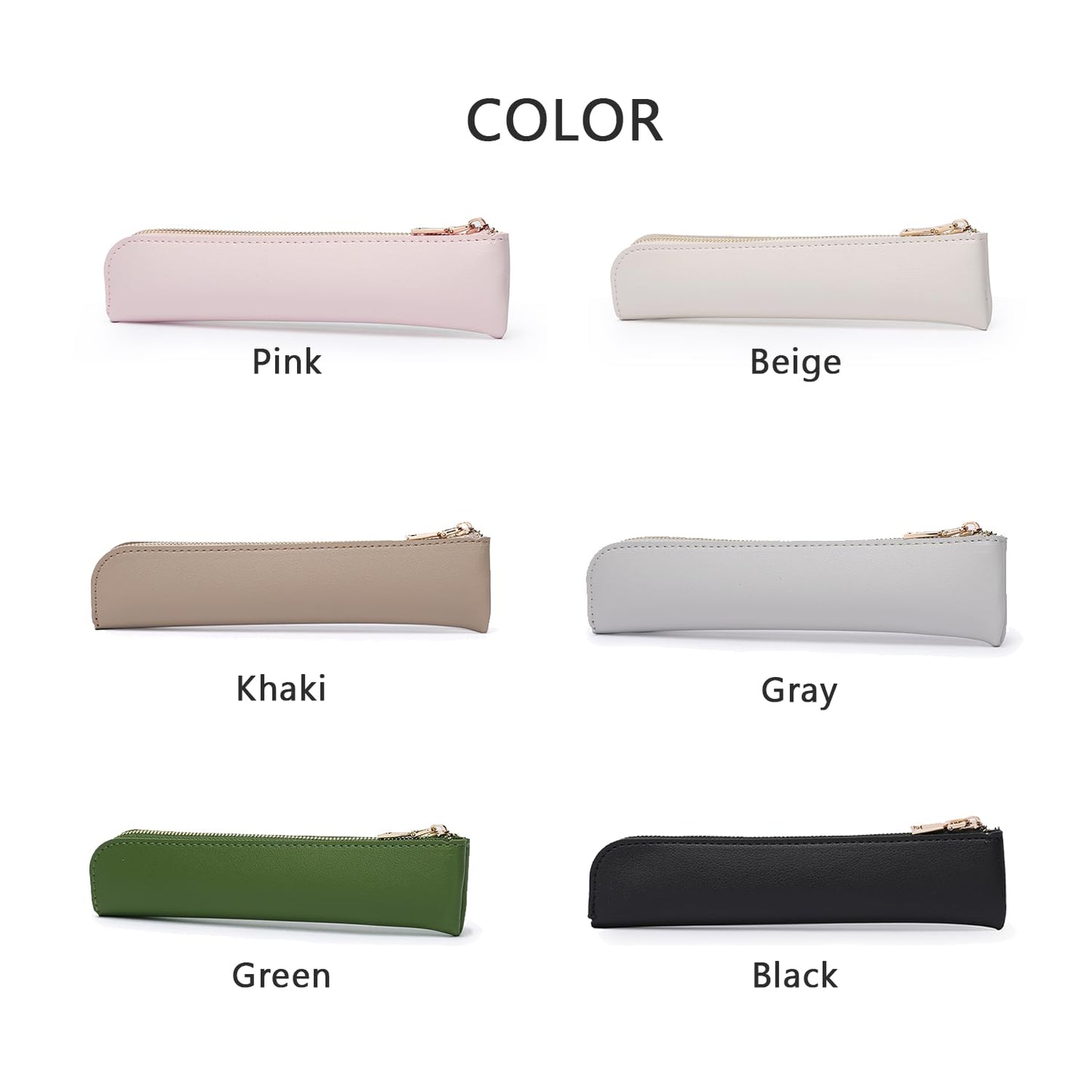 YONBEN Faux Leather Pencil Case Small Pencil Pouch Slim Pen Case Holder Zipper Bag for School Office(Beige,Faux Leather)