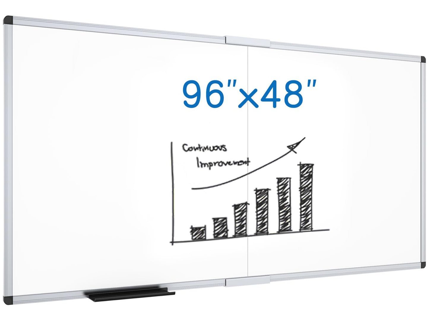 VIZ-PRO Magnetic Dry Erase Board, 96 X 48 Inches, Foldable Wall-Mounted Whiteboard with Silver Aluminum Frame & Marker Tray for School Office and Home 8' X 4'