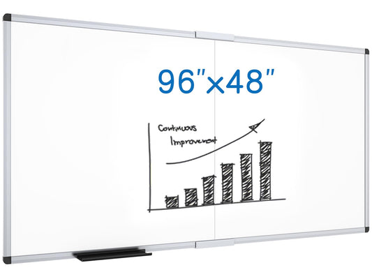VIZ-PRO Magnetic Dry Erase Board, 96 X 48 Inches, Foldable Wall-Mounted Whiteboard with Silver Aluminum Frame & Marker Tray for School Office and Home 8' X 4'
