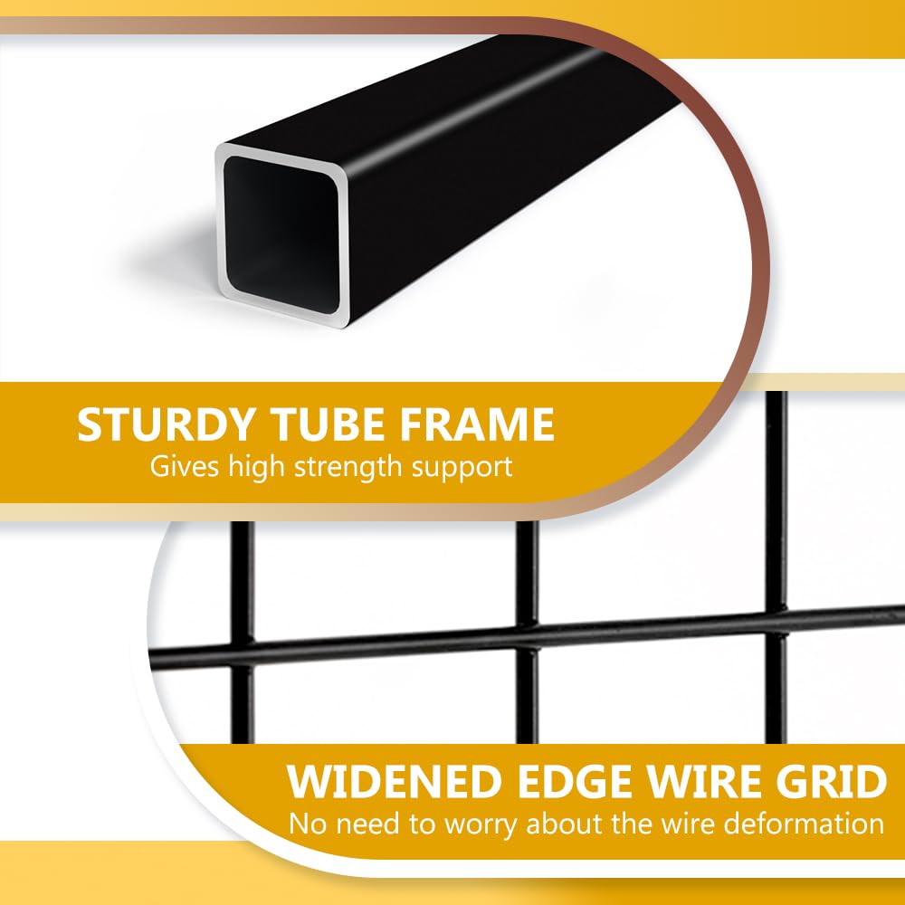 OUDUCK 3' x 6' Grid Wall Panels Standing Wire Grid, Sturdy Display Rack with T-Base Wheels Freestanding Gridwall Panel Tower for Shows, Black