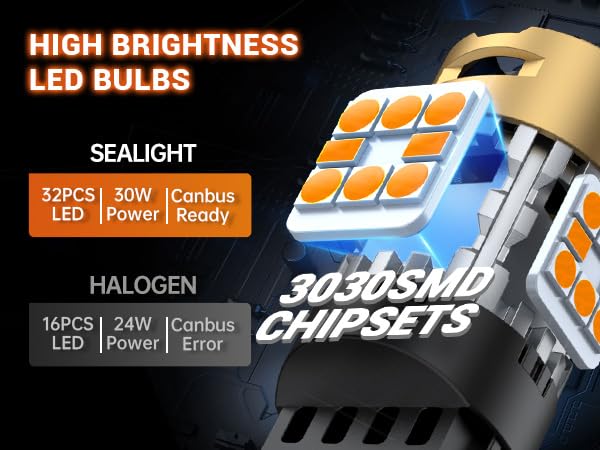SEALIGHT 3157 LED Bulb Amber Yellow, Built-in Resistor, Anti Hyper Flash, 3156 Compatible, 2PCS