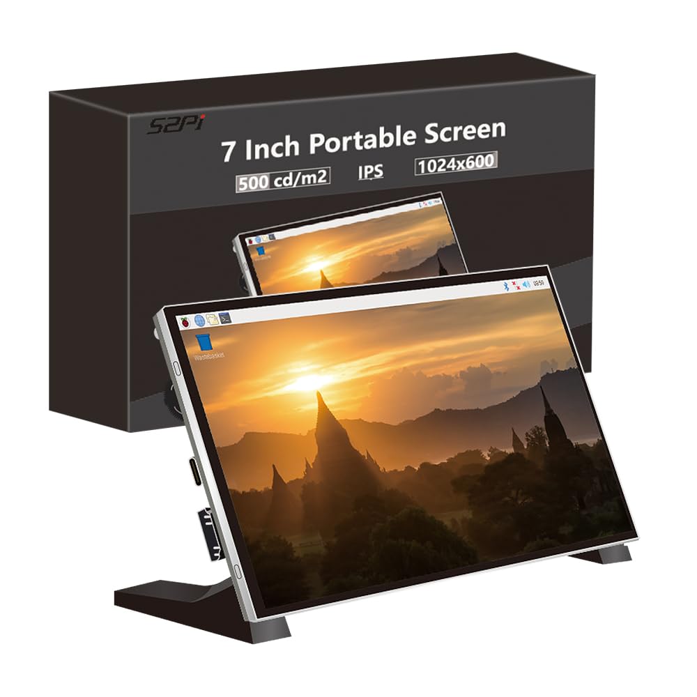 GeeekPi 7-Inch Screen for Raspberry Pi, 1024x600 IPS LCD Display, HDMI Portable Monitor for Pi 5/4B/3B+/3B, Win11/10/8/7, Free-Driver