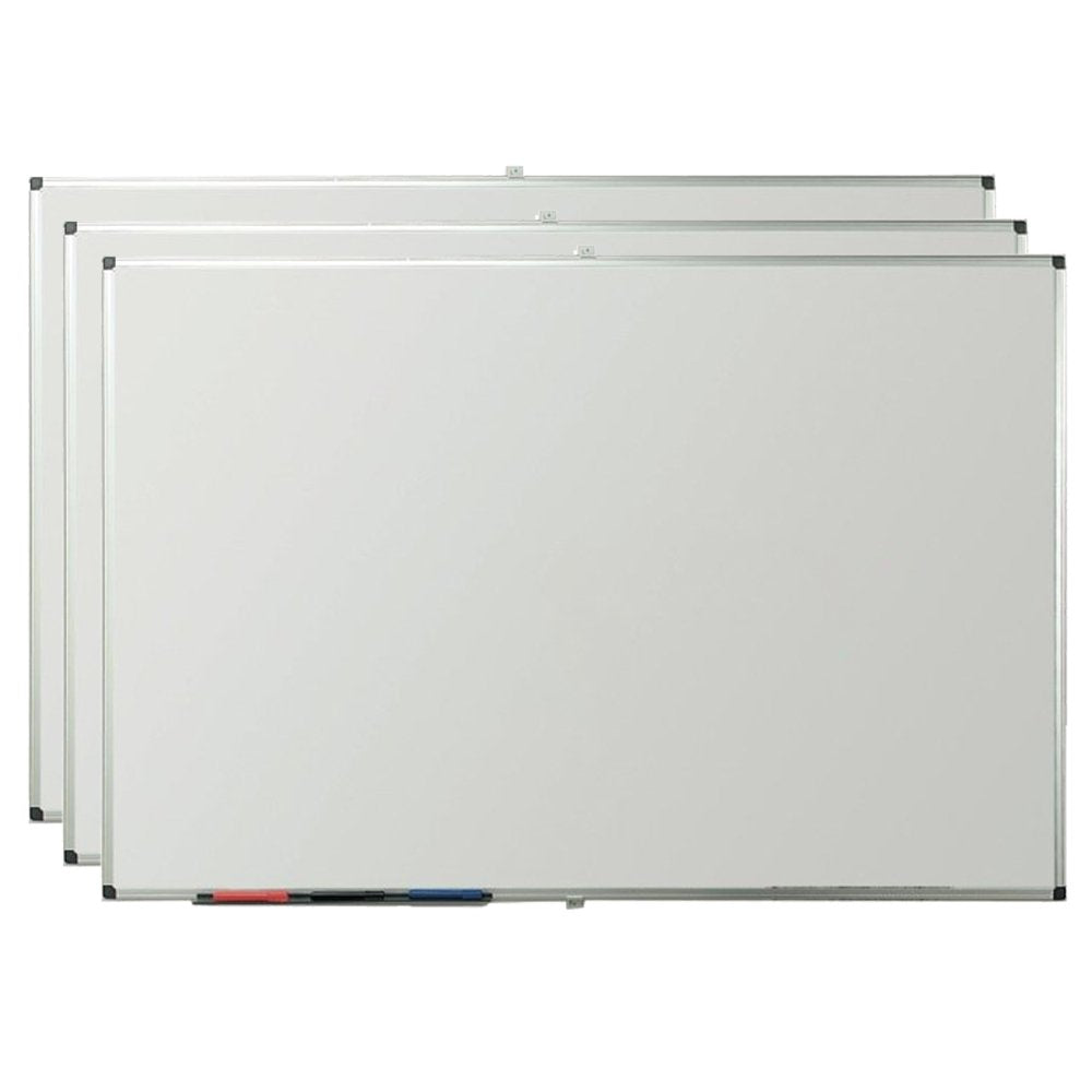 VIZ-PRO Porcelain Magnetic Dry-Erase Whiteboard, 24 X 18 Inches, 3 Pack, Silver Aluminiuim Frame