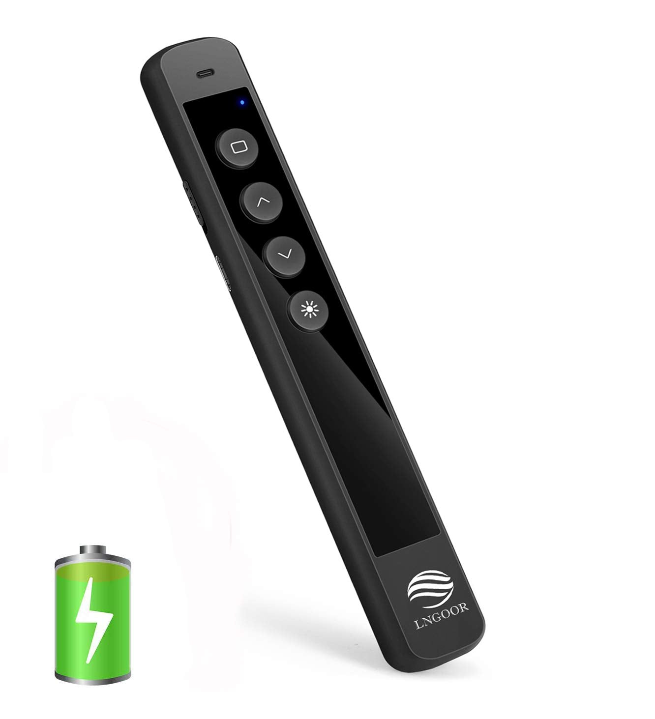 LNGOOR Rechargeable Presentation Clicker for PowerPoint - RF 2.4GHz Wireless Presenter Remote with Laser Pointer, Support Hyperlink&Volume Compatible with PPT/Keynote/Slides/Mac/Windows/Laptop