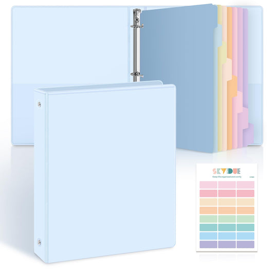 SKYDUE 1 Inch 3 Ring Binder with 8 Tab Dividers & 24 Labels, Pastel Binder Organizer for Letter Size Paper, Aesthetic School Binder for Notes, Documents, Office & Home Organization, Blue