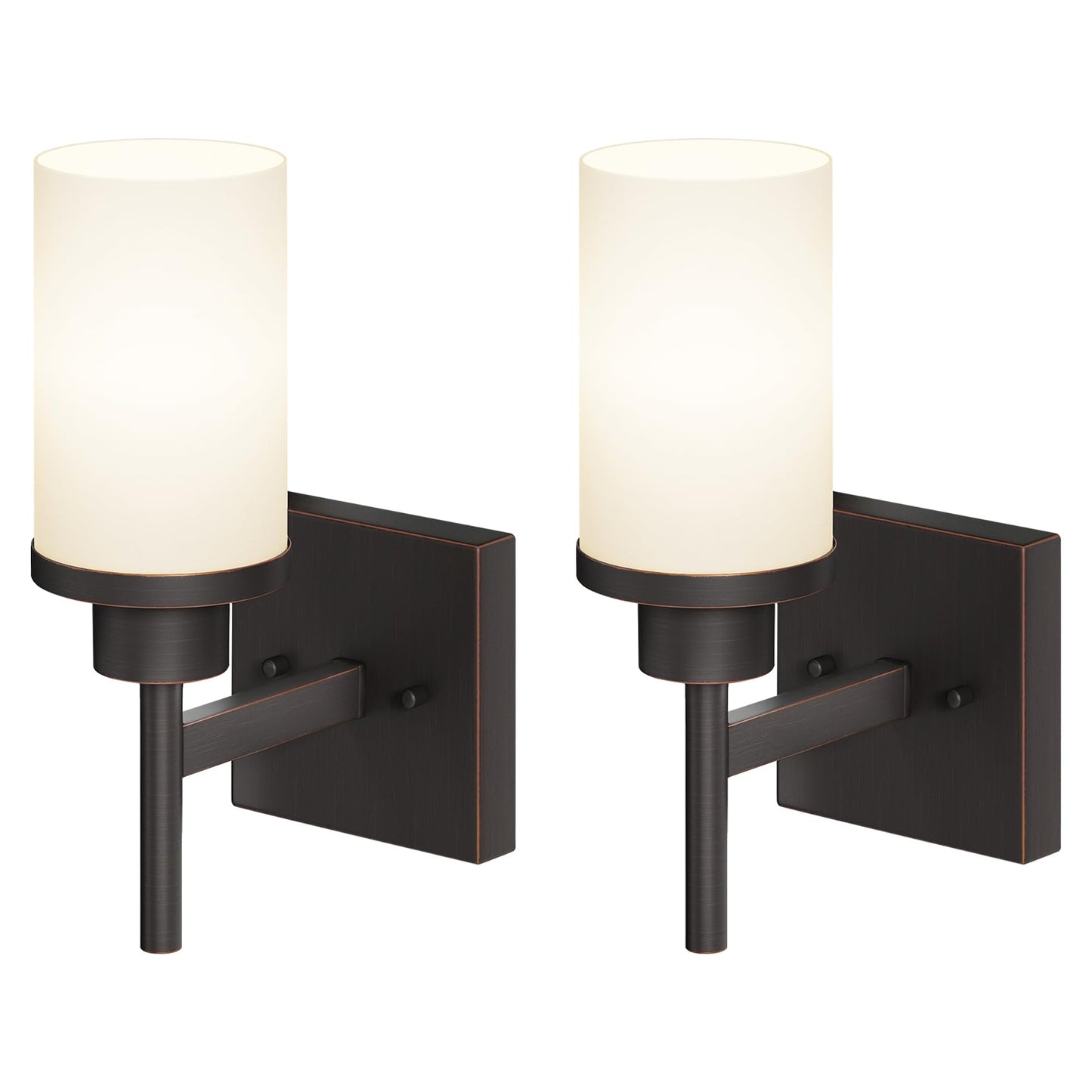 AONEON Wall Lights Over Mirror, 1-Light Oil-Rubbed Bronze Sconces, White Frosted Glass Shade, Model T001ORB-L1-P2, 2 Pack