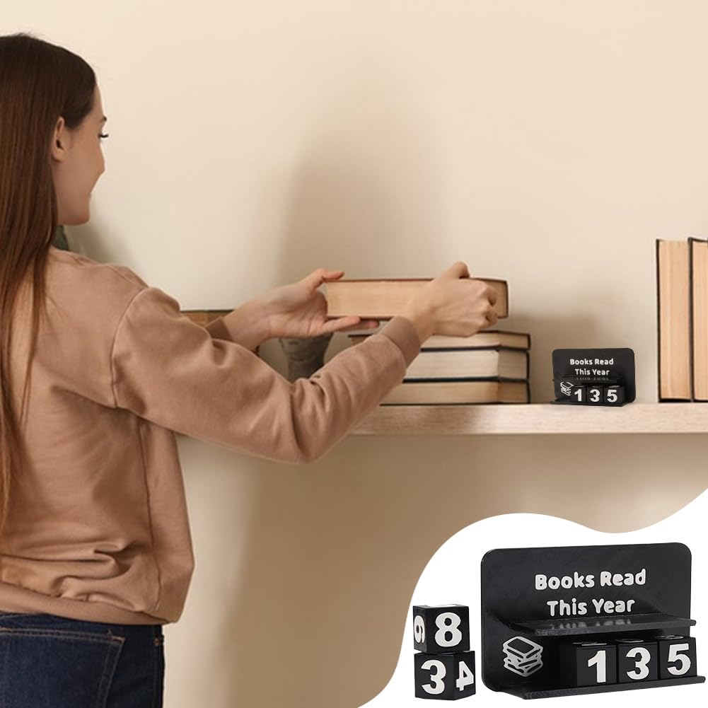 UNICRAFTALE Books Read This Year Counter Plastic 3D Printed Book Tracker for Reading Goal Display Balck Book Counter Sign Bookshelf Decor Reading Challenge Gift for Books Lovers 15.7x5.1x3.1Inch