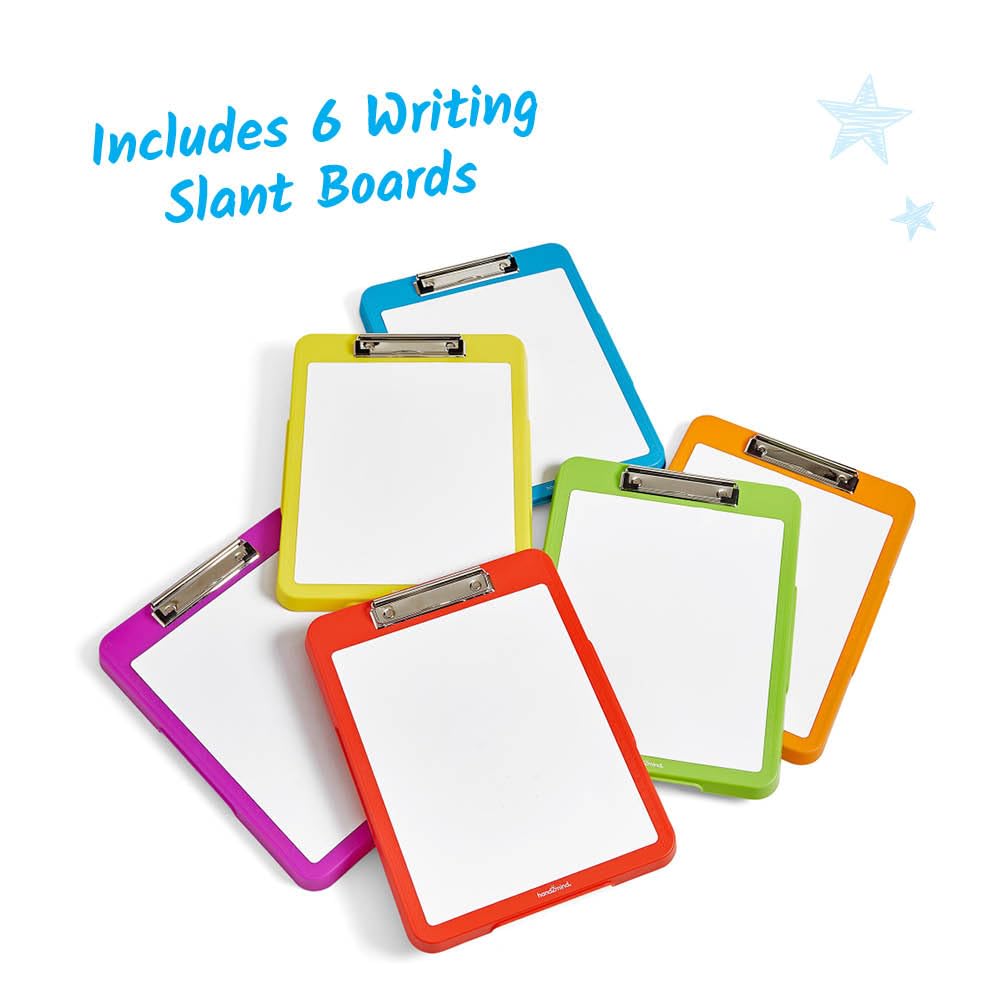 hand2mind Rainbow Writing Slant Boards, Desktop Whiteboard Clipboards, Reusable Handwriting Practice for Kids, Learn to Write Letters, Classroom Teacher Supplies, Multicolored, Set of 6