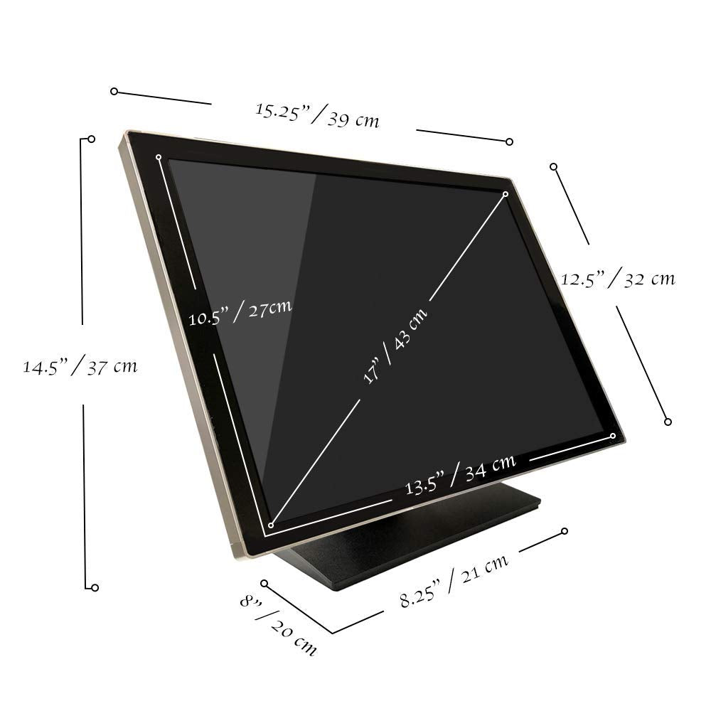 17 Inch Pro Commercial Grade Capacitive LED Backlit Multi-Touch HDMI Monitor, 4:3 Display 1280 x 1024, True Flat Seamless Touchscreen, Great for Office, POS, Retail, Restaurant, Bar, Gym, Warehouse