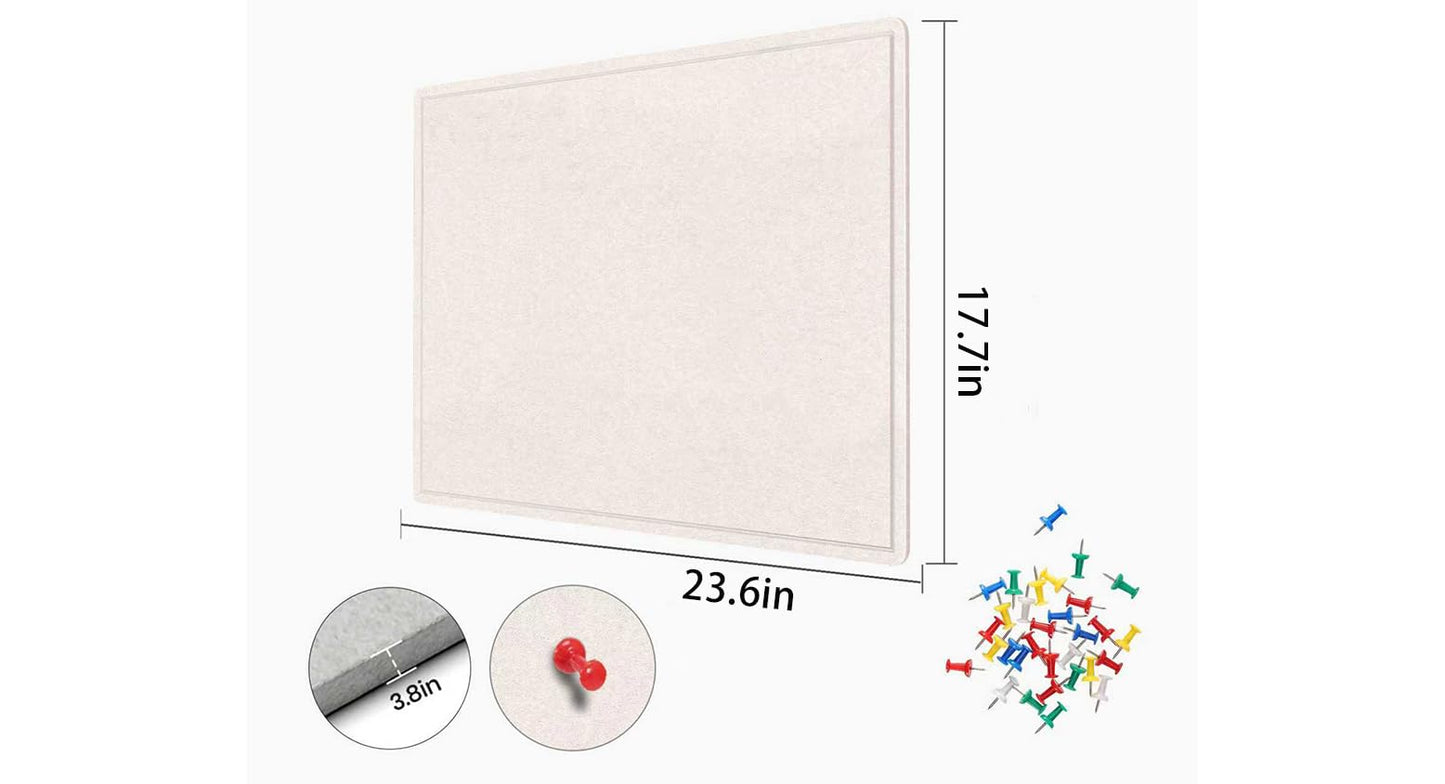 Bulletin Board - 35 x 17.5 inches Decorative Felt Pin Board - Cork Board Alternative for Wall - Foldable Photo Board Self-Adhesive Prayer Board with 20 Pushpins - Oatmeal