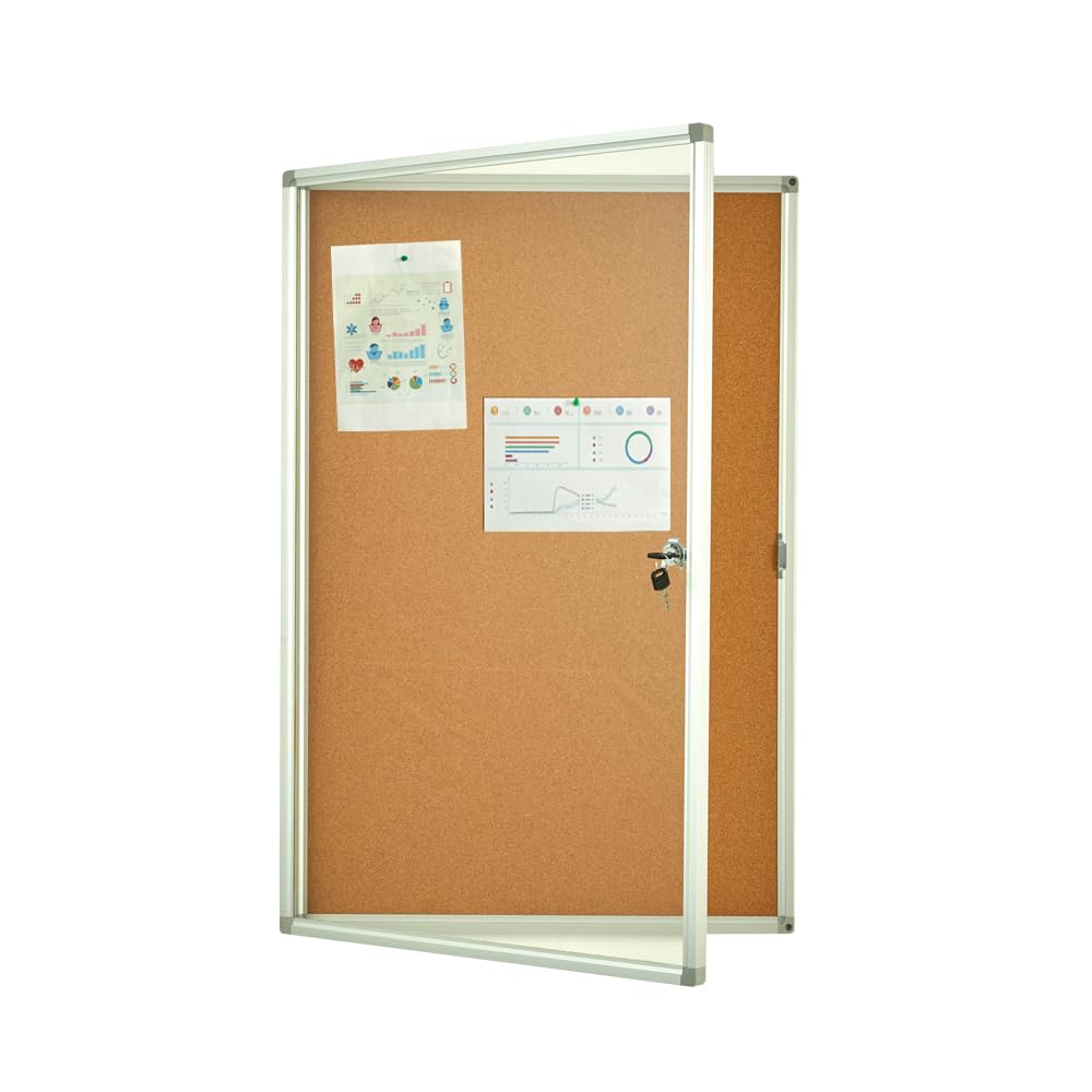 Enclosed Lockable Cork Bulletin Board 36x24 Inches, Acrylic Door Cork Noticeboard with Aluminum Frame &2 Keys, Secure Wall Mount Display Case for School, Office, Church & Commercial
